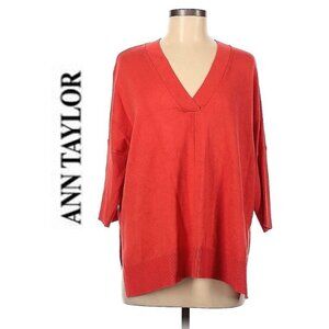 ANN TAYLOR, Red/Orange pullover comfy v-neck sweater